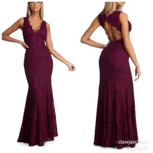 Tara Formal Glitter Lace Dress - Burgundy